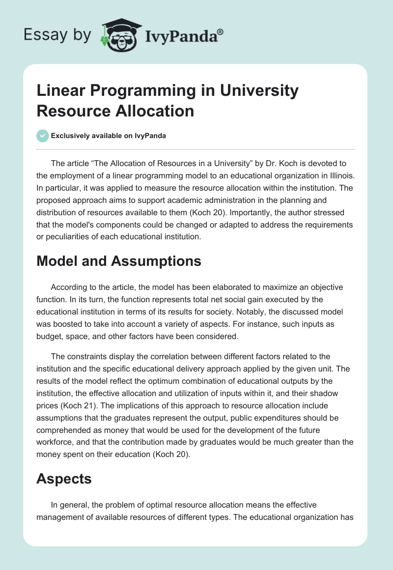 Linear Programming in University Resource Allocation. Page 1