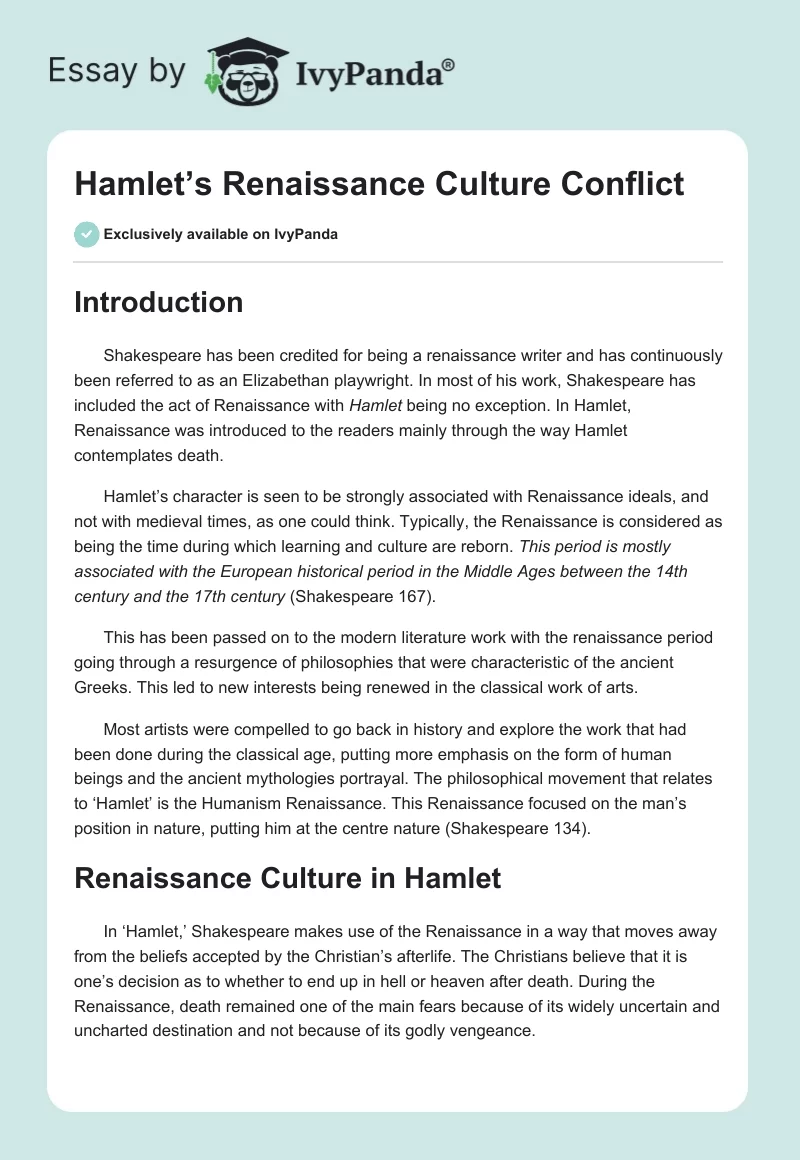 Hamlet’s Renaissance Culture Conflict. Page 1