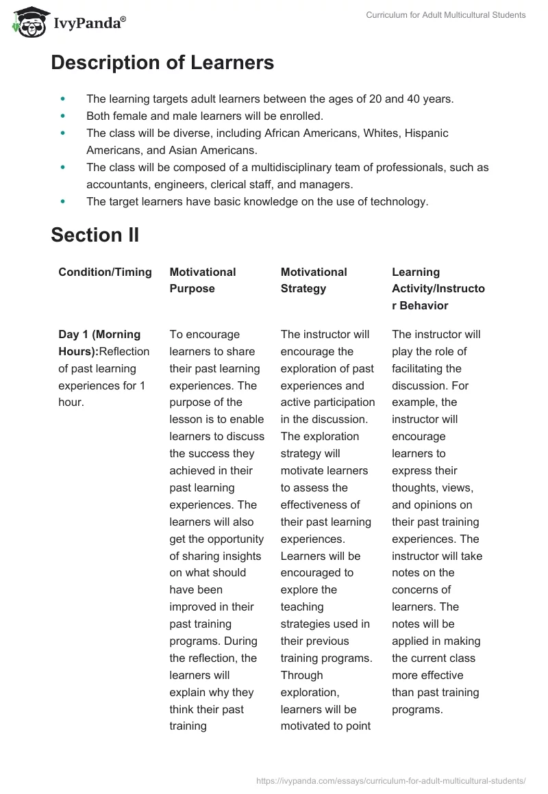 Curriculum for Adult Multicultural Students. Page 2