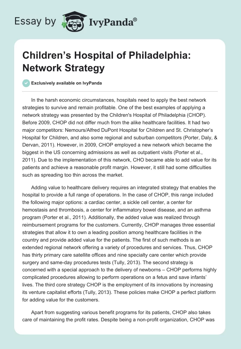 Children’s Hospital of Philadelphia: Network Strategy. Page 1
