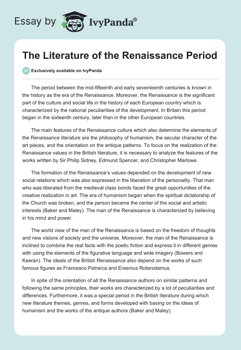 The Literature of the Renaissance Period. Page 1
