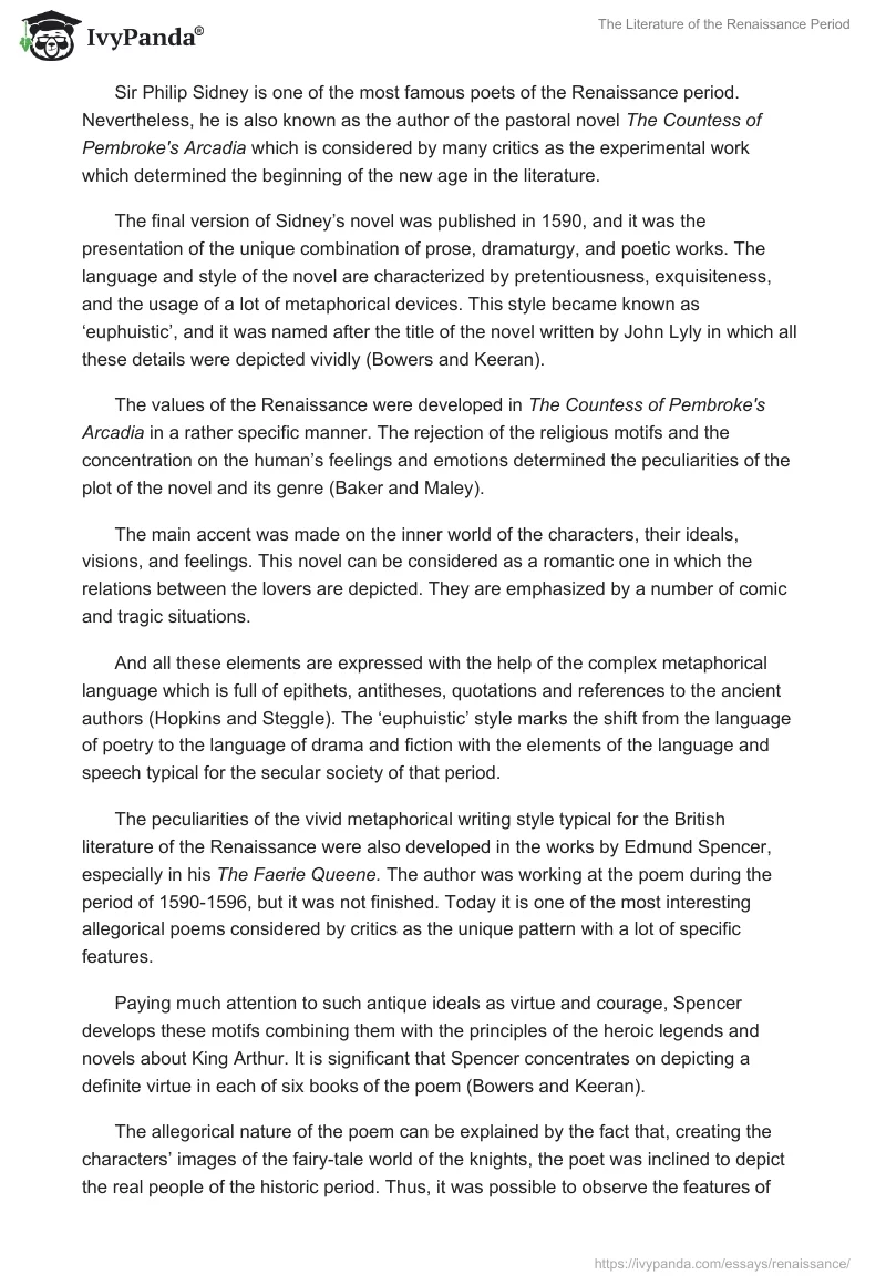 The Literature of the Renaissance Period. Page 2