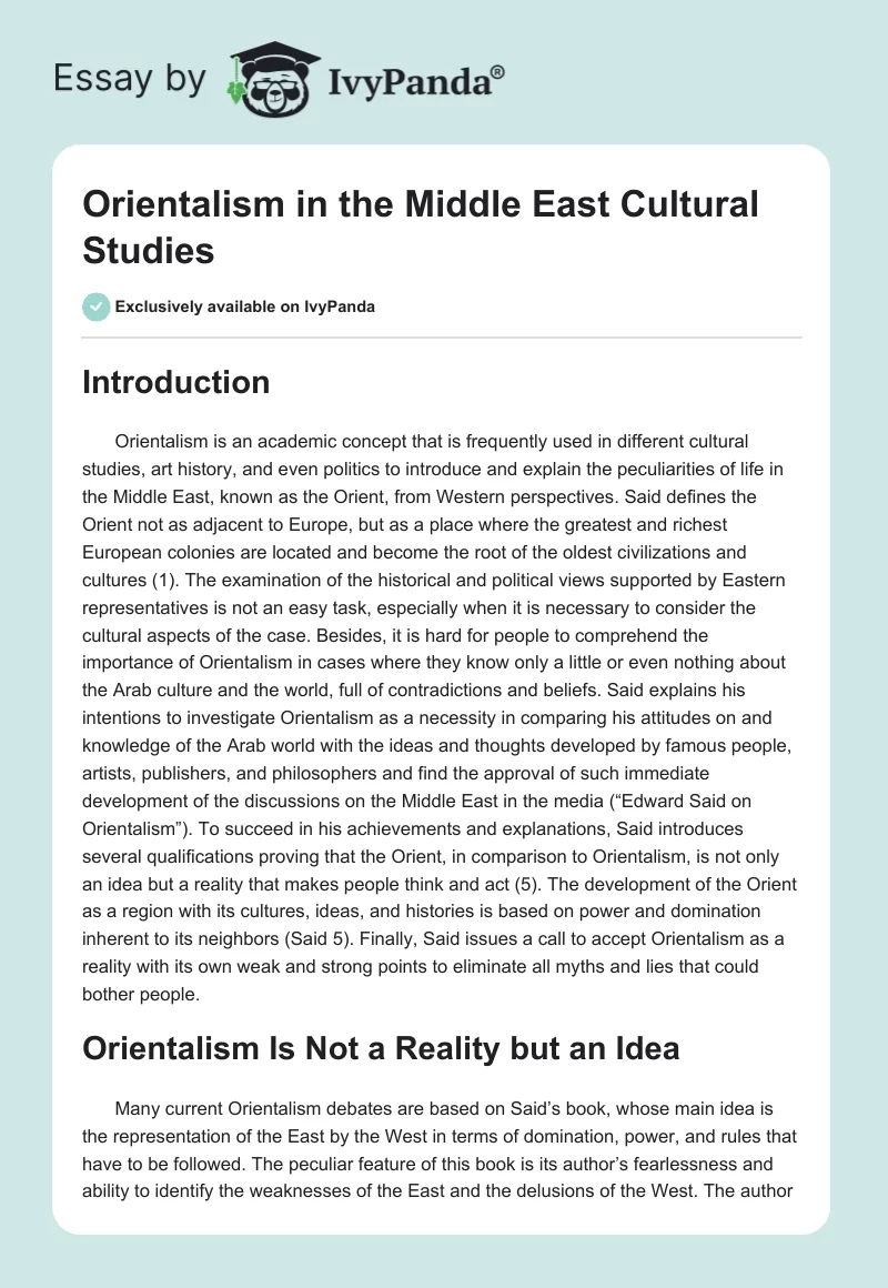 Orientalism in the Middle East Cultural Studies. Page 1
