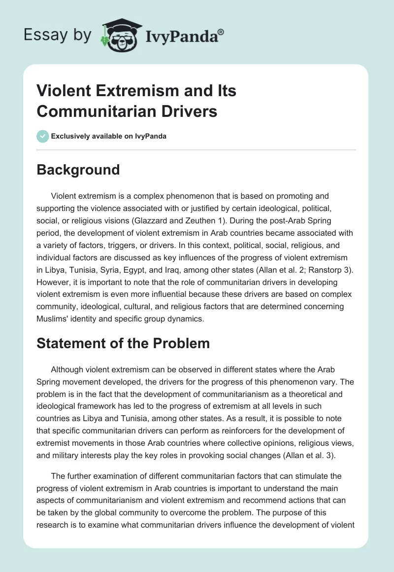 Violent Extremism and Its Communitarian Drivers. Page 1