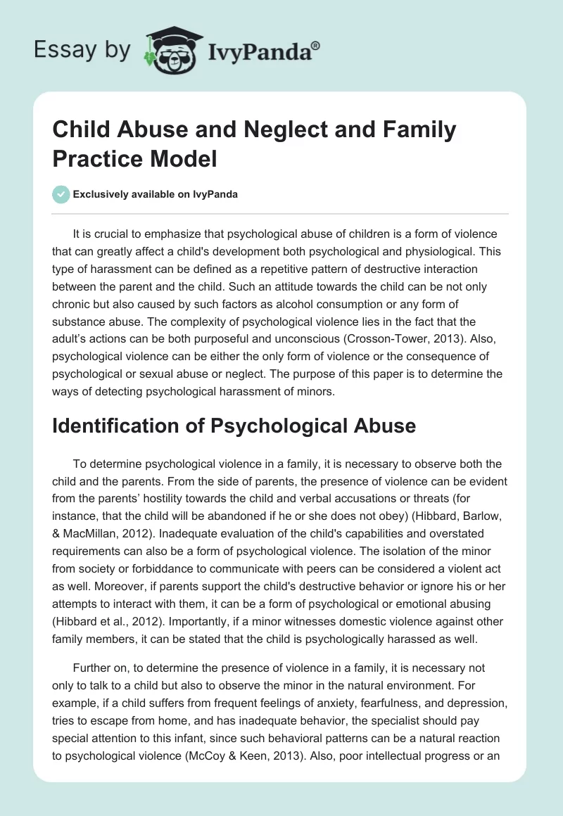 Child Abuse and Neglect and Family Practice Model. Page 1