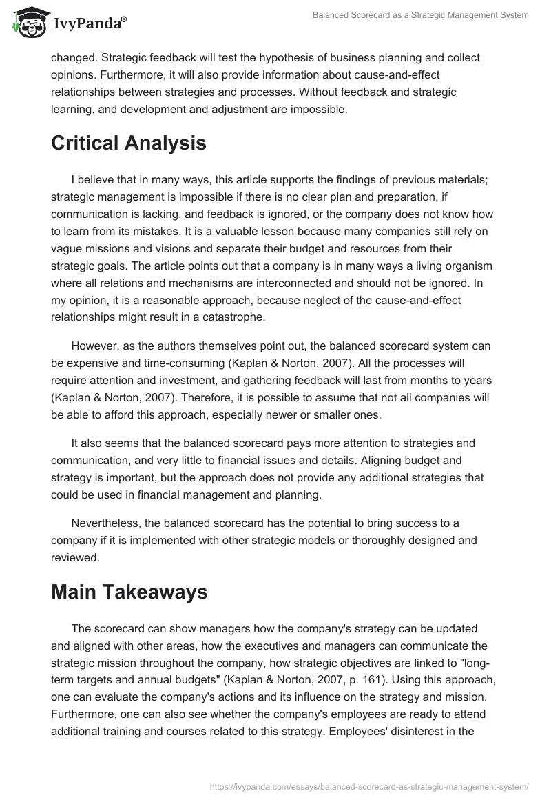 Balanced Scorecard as a Strategic Management System. Page 2