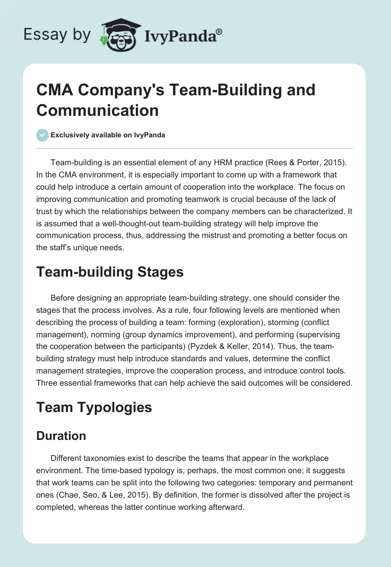 CMA Company's Team-Building and Communication. Page 1
