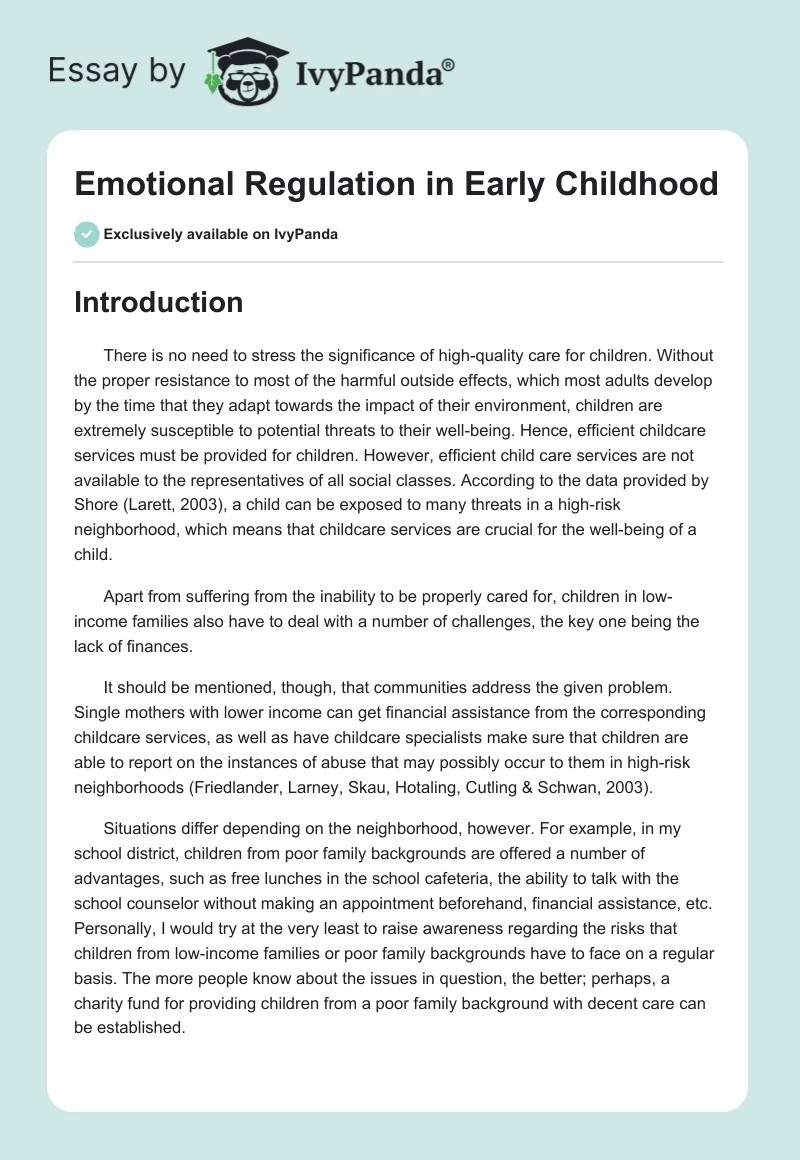 Emotional Regulation in Early Childhood. Page 1