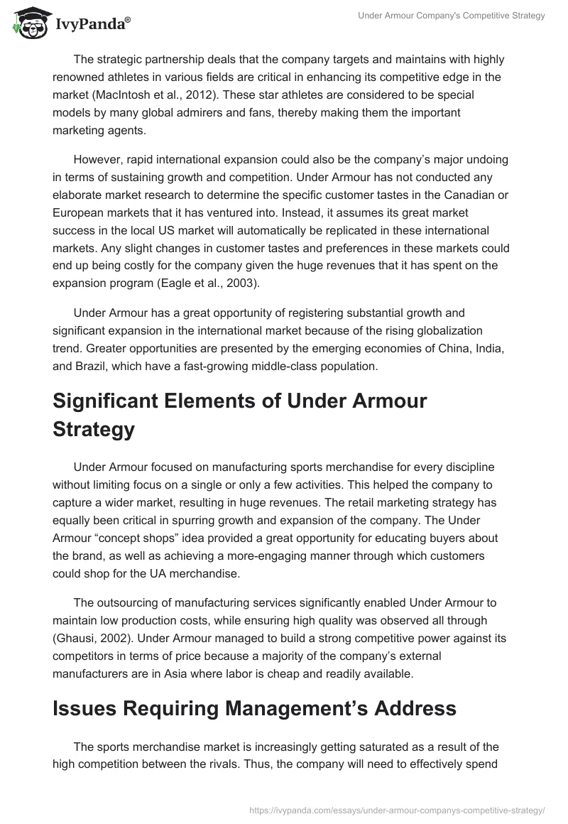 Under Armour Company's Competitive Strategy. Page 2