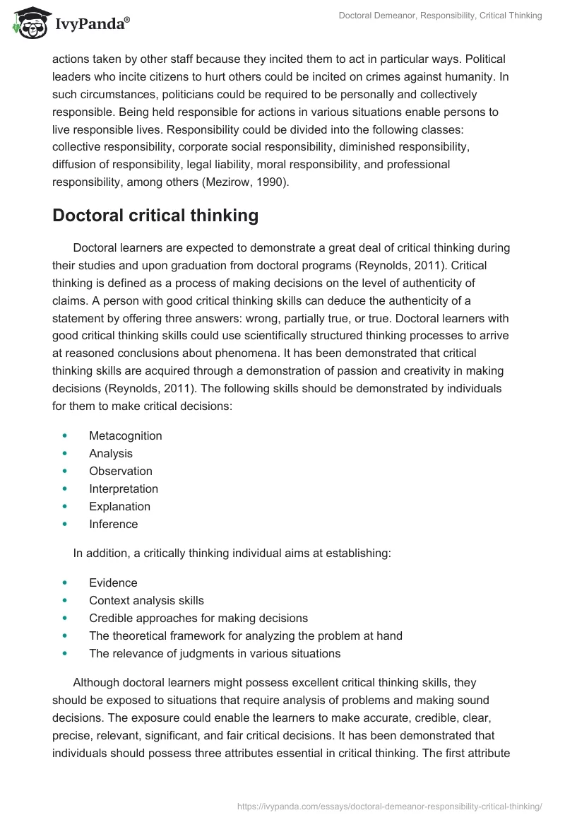 Doctoral Demeanor, Responsibility, Critical Thinking. Page 3