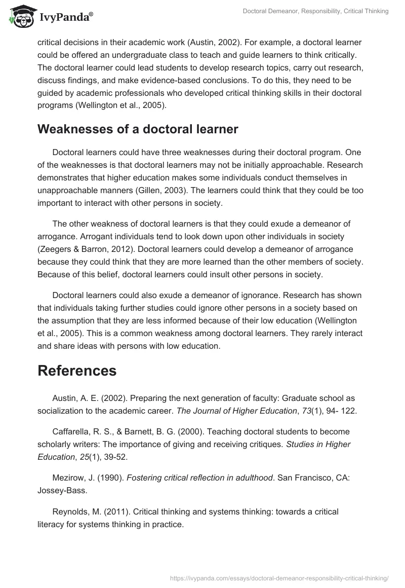 Doctoral Demeanor, Responsibility, Critical Thinking. Page 5