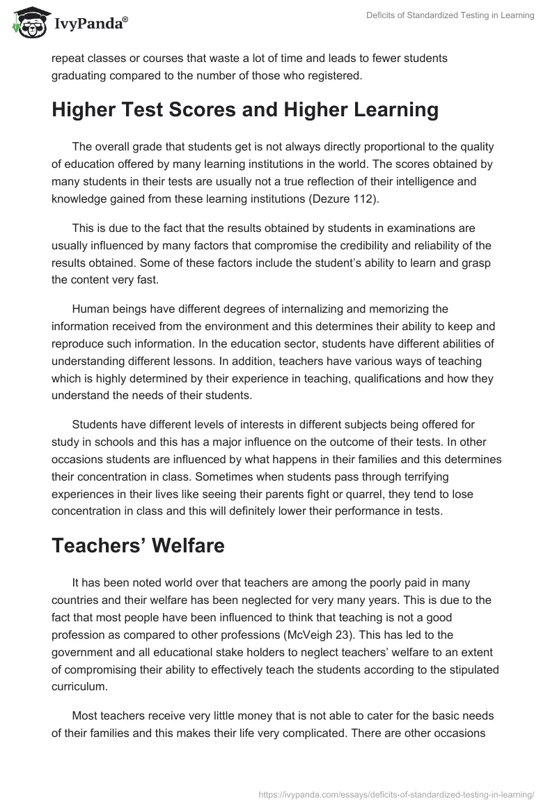 Deficits of Standardized Testing in Learning. Page 2