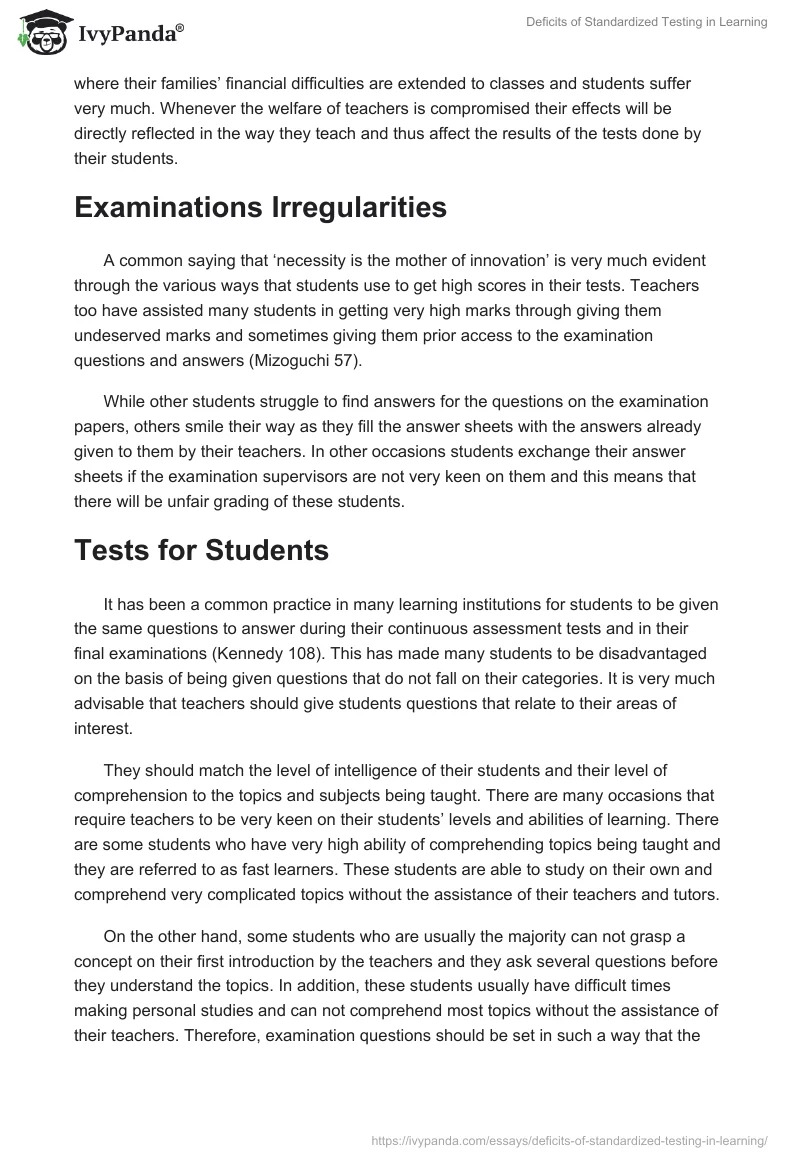 Deficits of Standardized Testing in Learning. Page 3