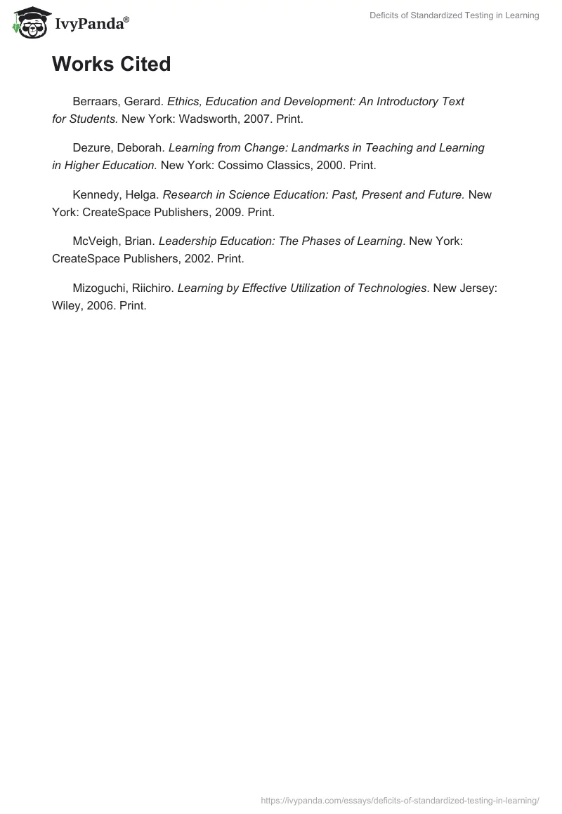 Deficits of Standardized Testing in Learning. Page 5