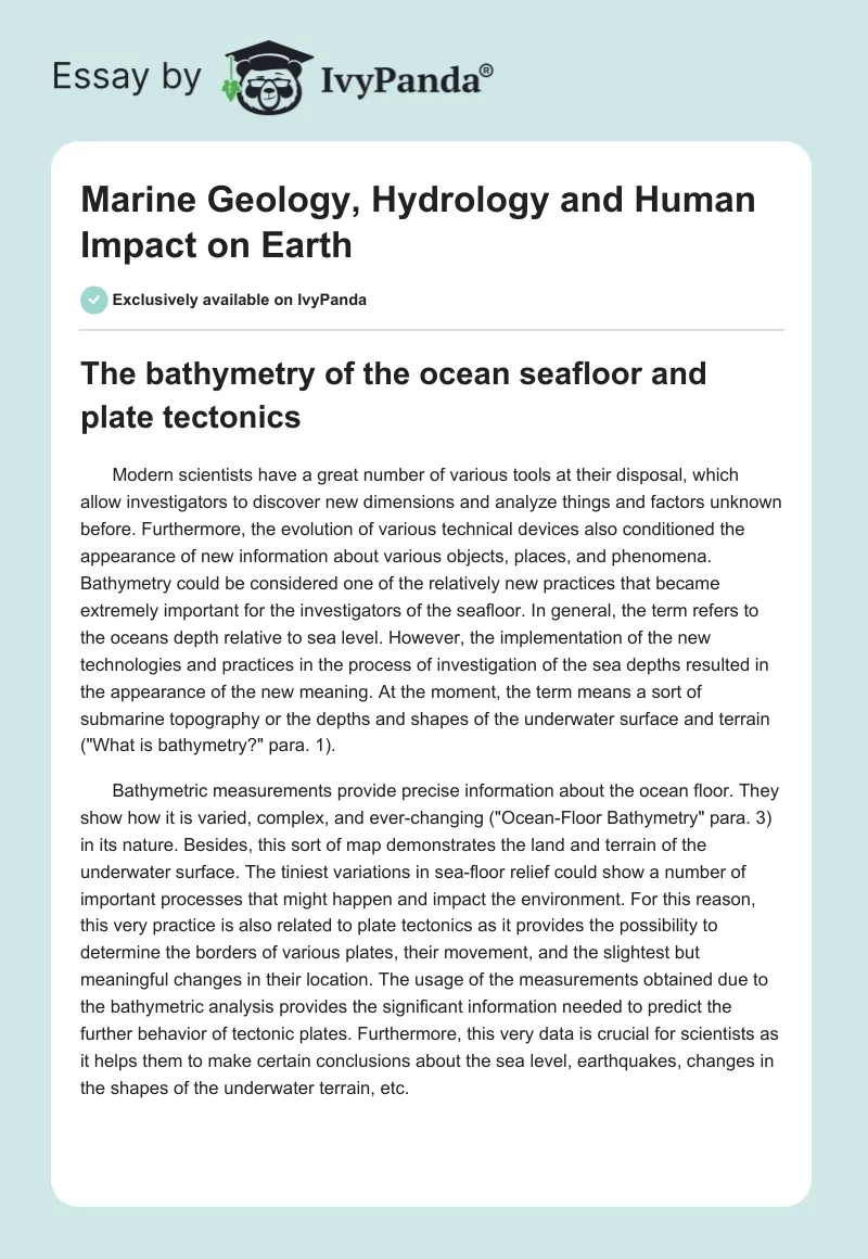 Marine Geology, Hydrology and Human Impact on Earth. Page 1