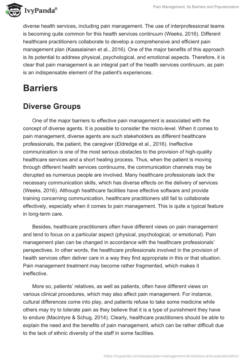 Pain Management, Its Barriers and Popularization. Page 2