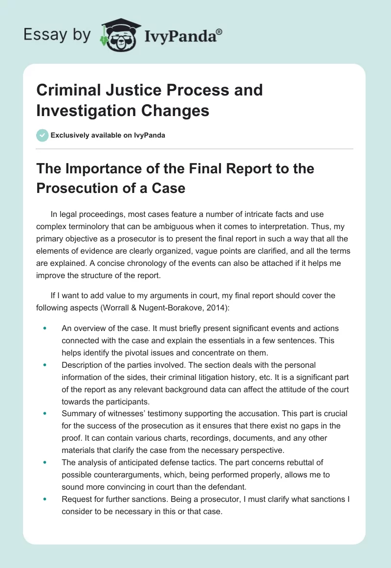 Criminal Justice Process and Investigation Changes. Page 1