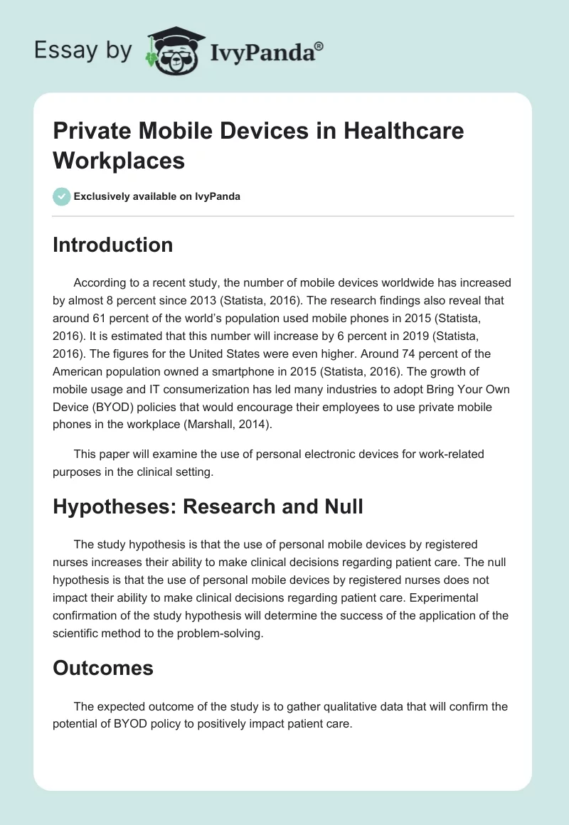 Private Mobile Devices in Healthcare Workplaces. Page 1