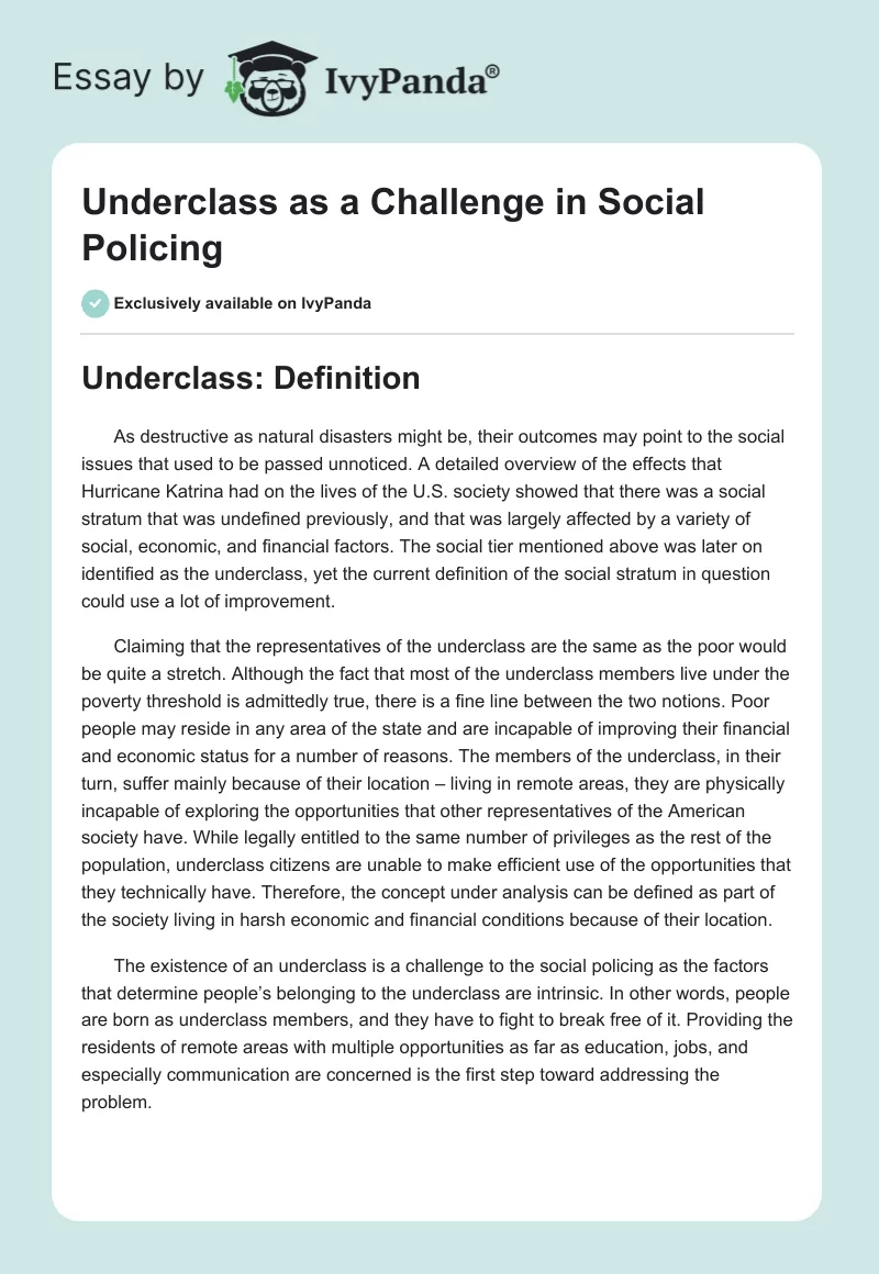 Underclass as a Challenge in Social Policing. Page 1