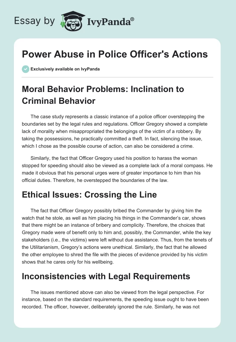 Power Abuse in Police Officer's Actions. Page 1