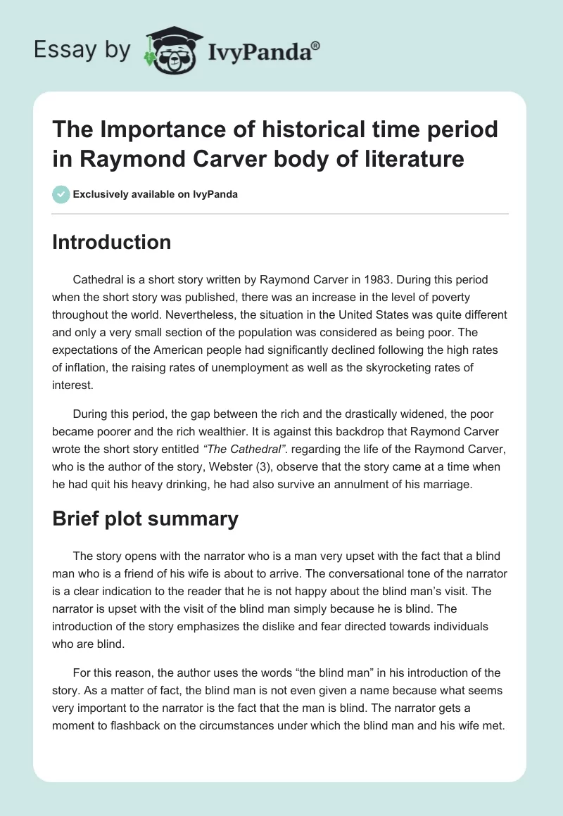 The Importance of historical time period in Raymond Carver body of literature. Page 1