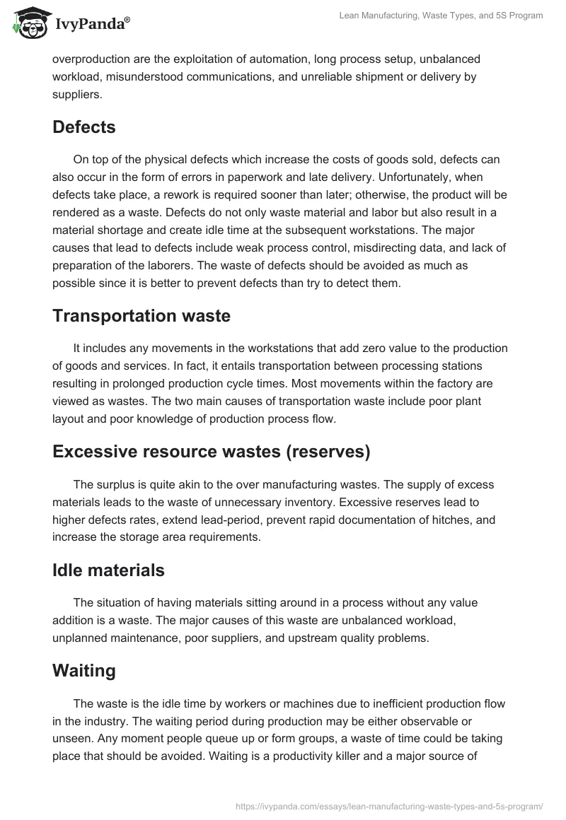 Lean Manufacturing, Waste Types, and 5S Program. Page 2