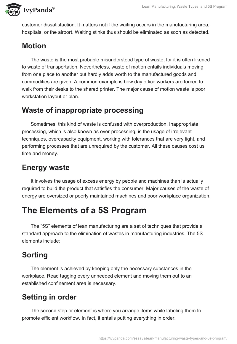 Lean Manufacturing, Waste Types, and 5S Program. Page 3