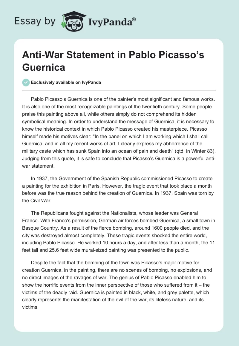 Anti-War Statement in Pablo Picasso’s "Guernica". Page 1