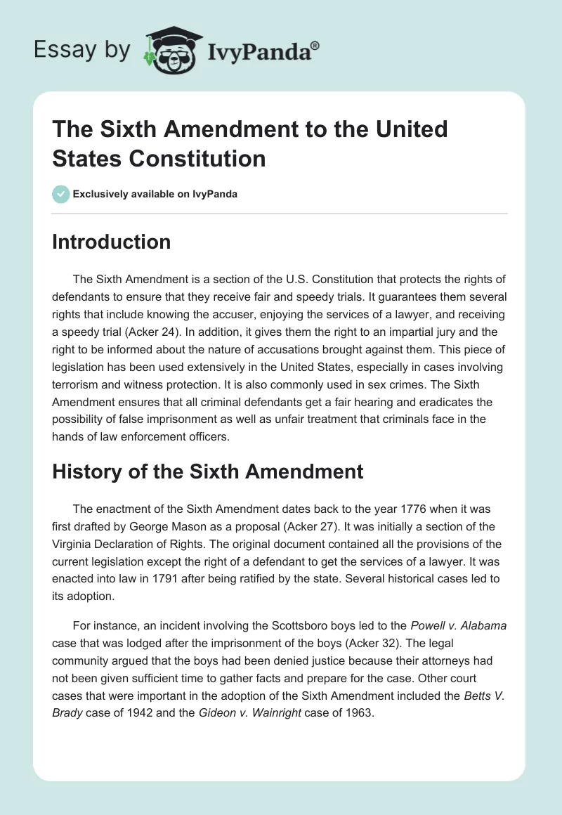 The Sixth Amendment to the United States Constitution. Page 1