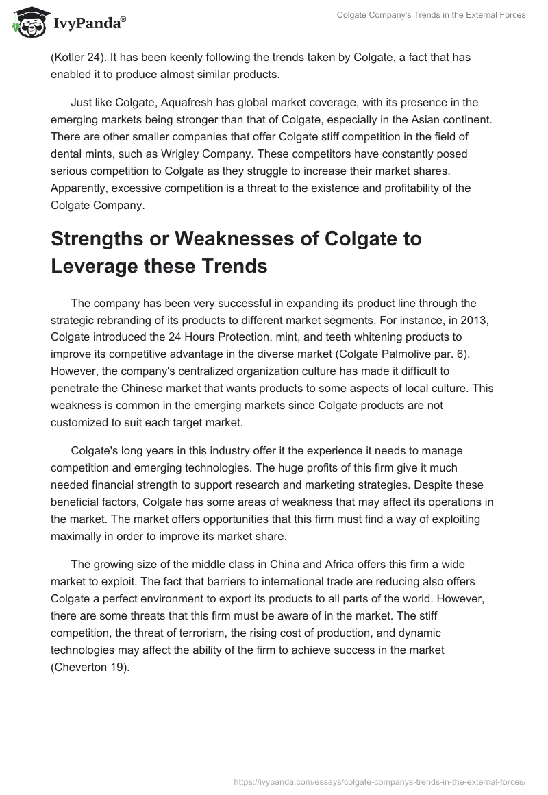 Colgate Company's Trends in the External Forces. Page 3
