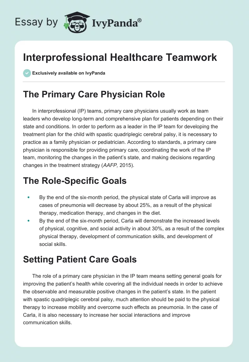 Interprofessional Healthcare Teamwork. Page 1
