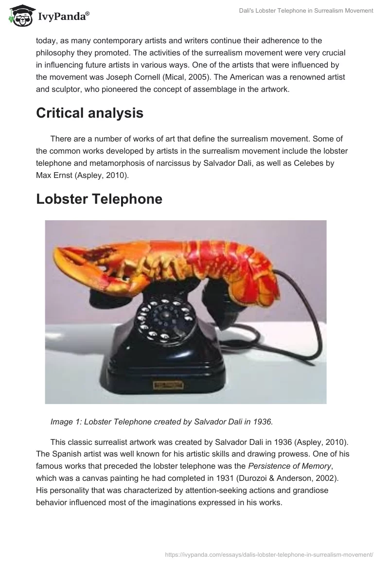 Dali's Lobster Telephone in Surrealism Movement. Page 3
