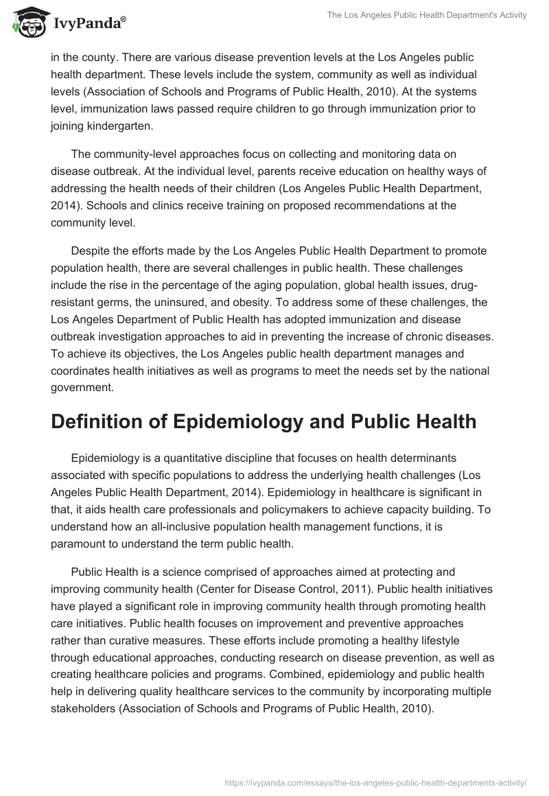 The Los Angeles Public Health Department's Activity. Page 2