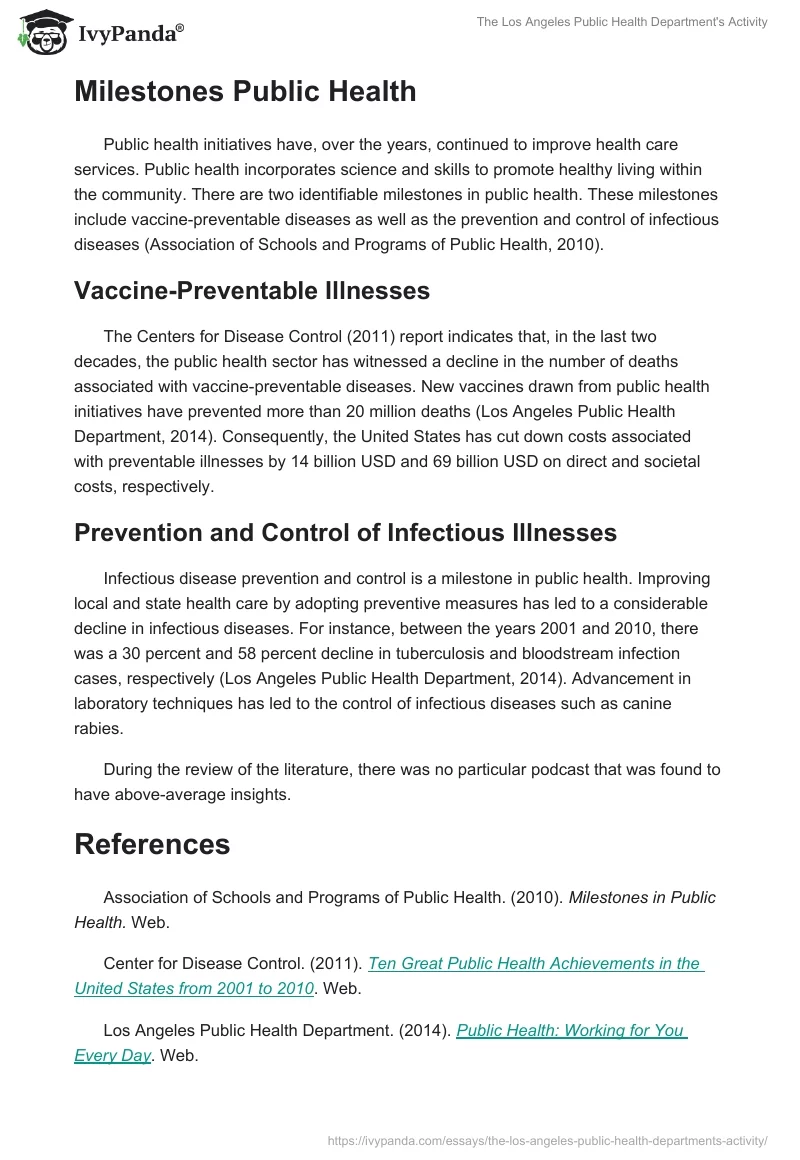 The Los Angeles Public Health Department's Activity. Page 3