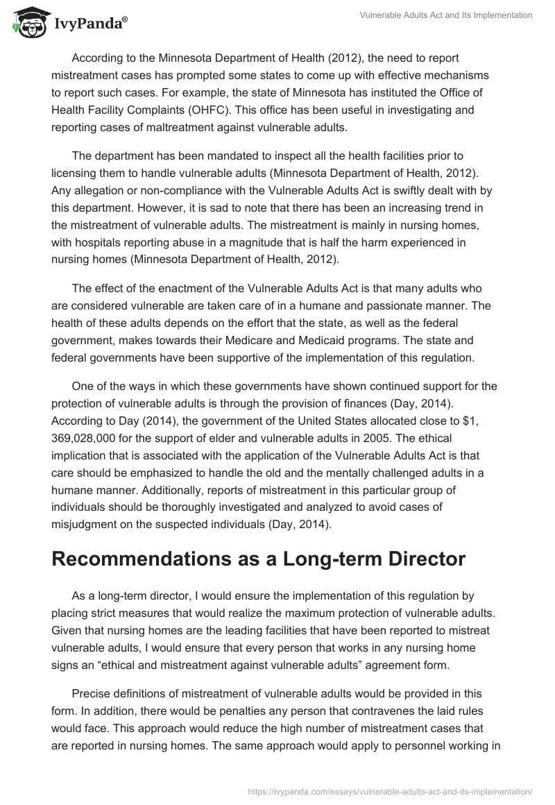 Vulnerable Adults Act and Its Implementation. Page 2