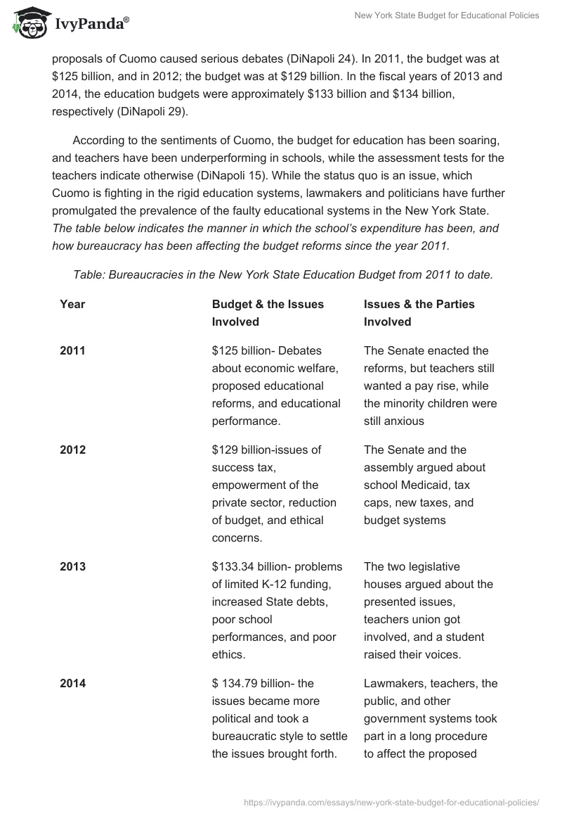 New York State Budget for Educational Policies. Page 3