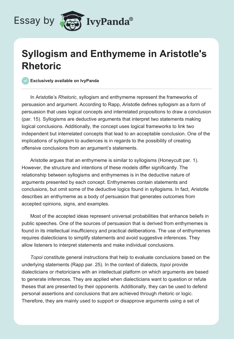 Syllogism and Enthymeme in Aristotle's Rhetoric. Page 1