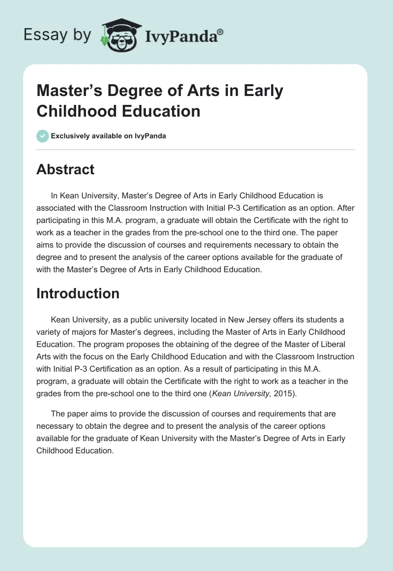 Master’s Degree of Arts in Early Childhood Education. Page 1