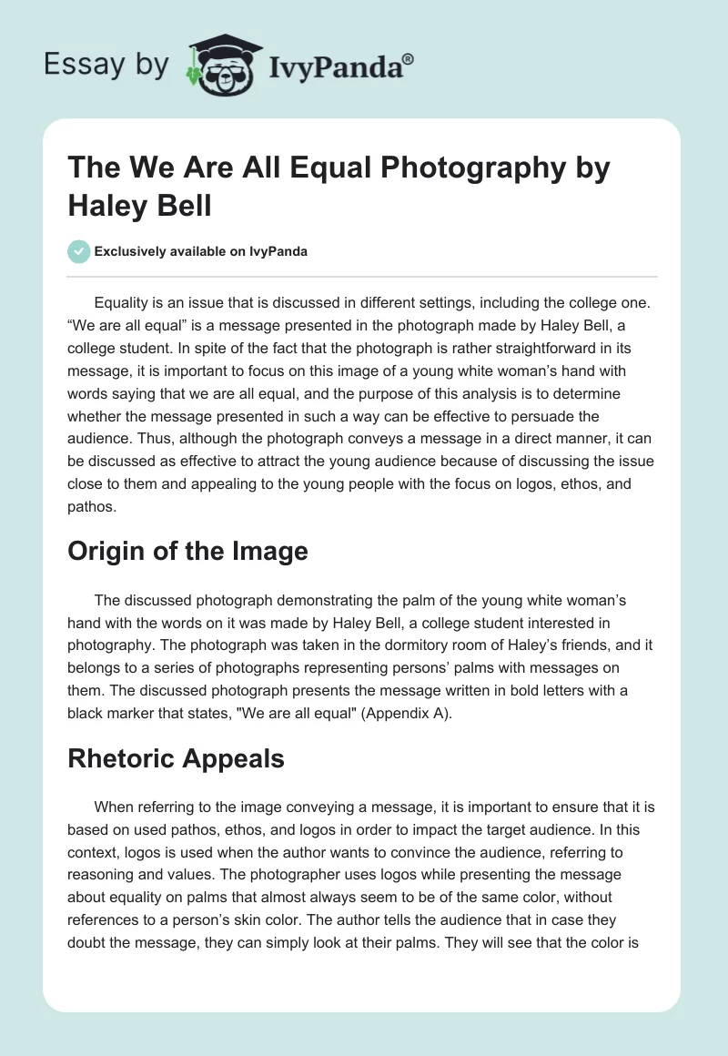 The "We Are All Equal" Photography by Haley Bell. Page 1