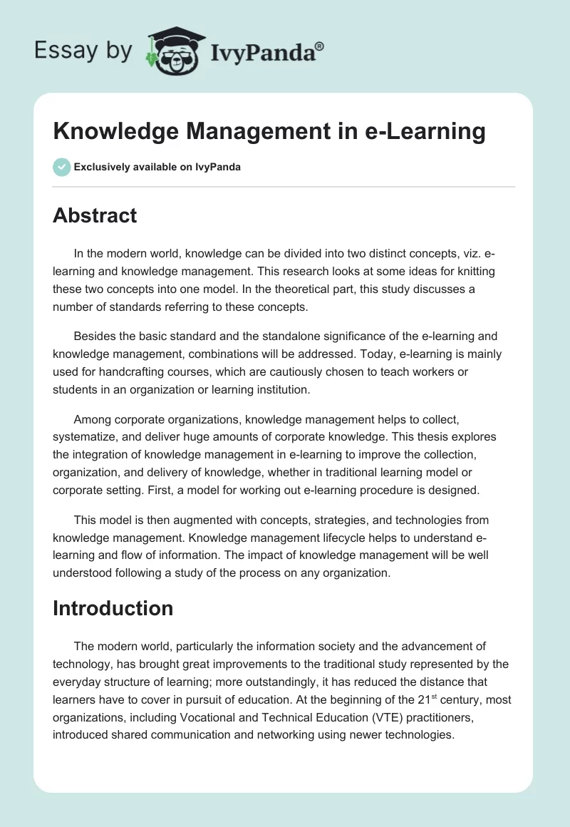 Knowledge Management in e-Learning. Page 1