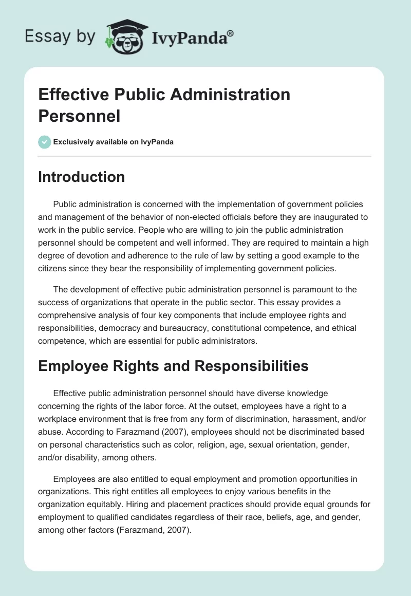 Effective Public Administration Personnel. Page 1