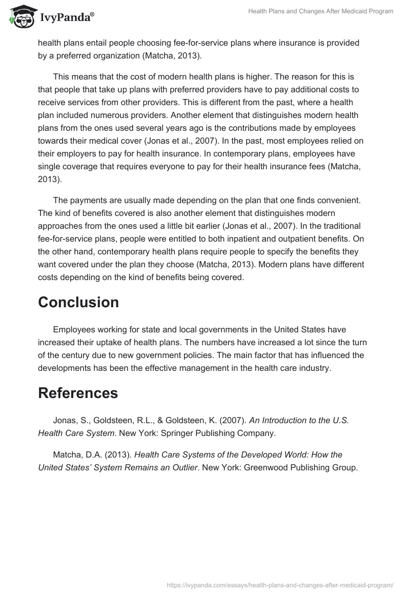 Health Plans and Changes After Medicaid Program. Page 2