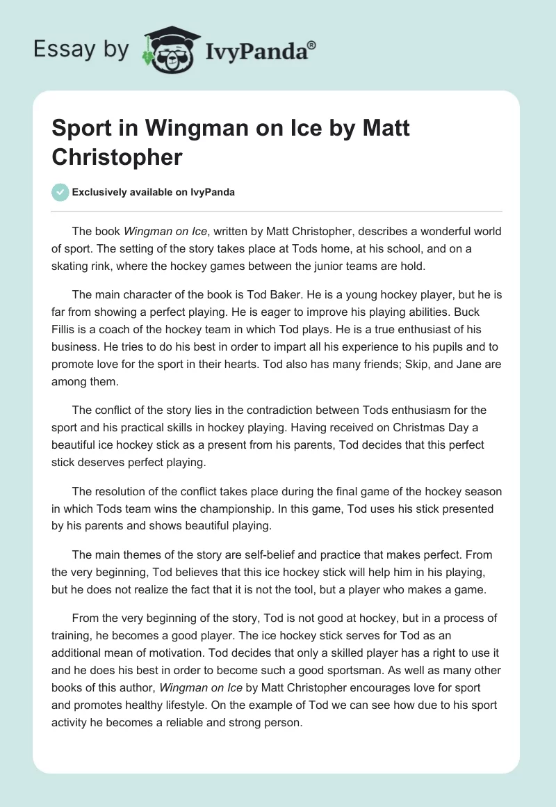 Sport in "Wingman on Ice" by Matt Christopher. Page 1