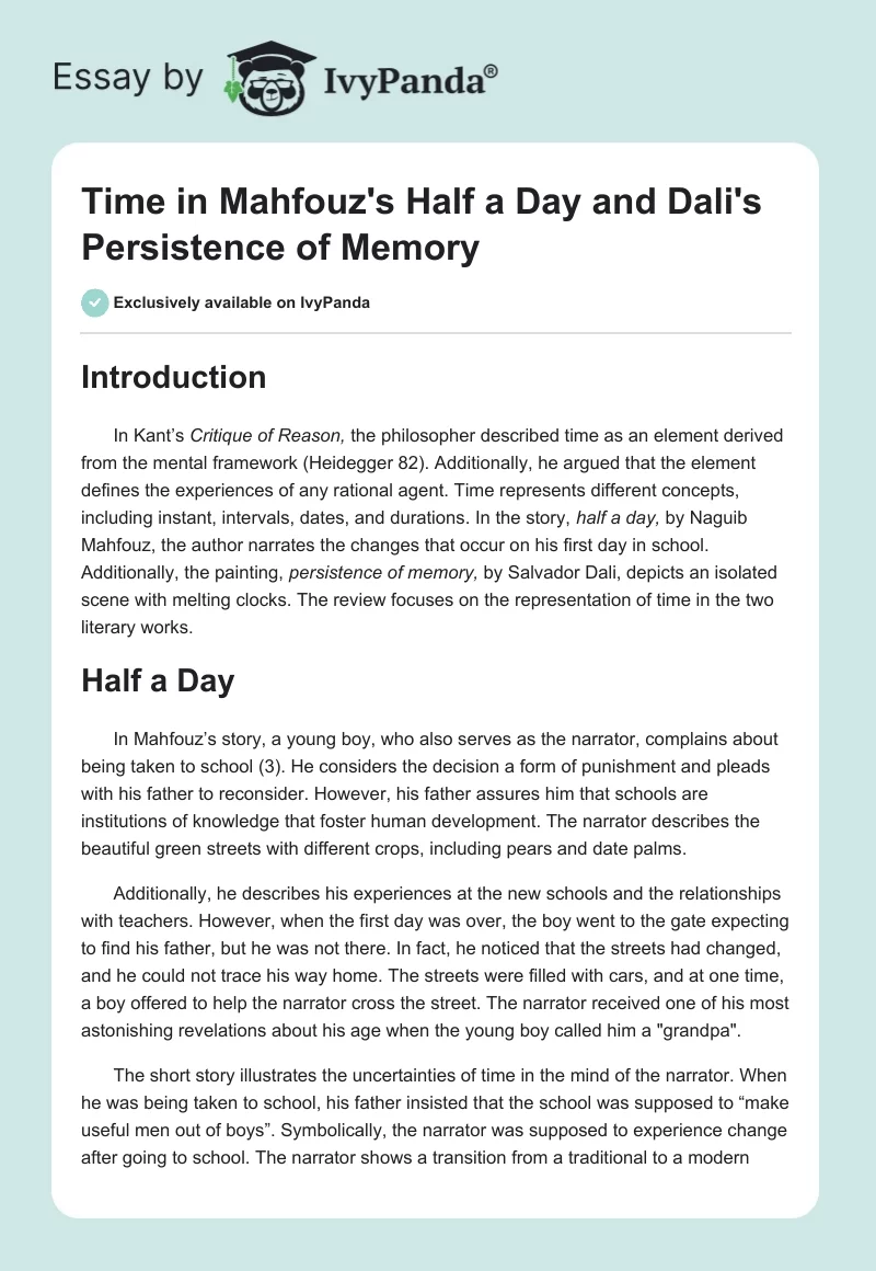 Time in Mahfouz's "Half a Day" and Dali's "Persistence of Memory". Page 1