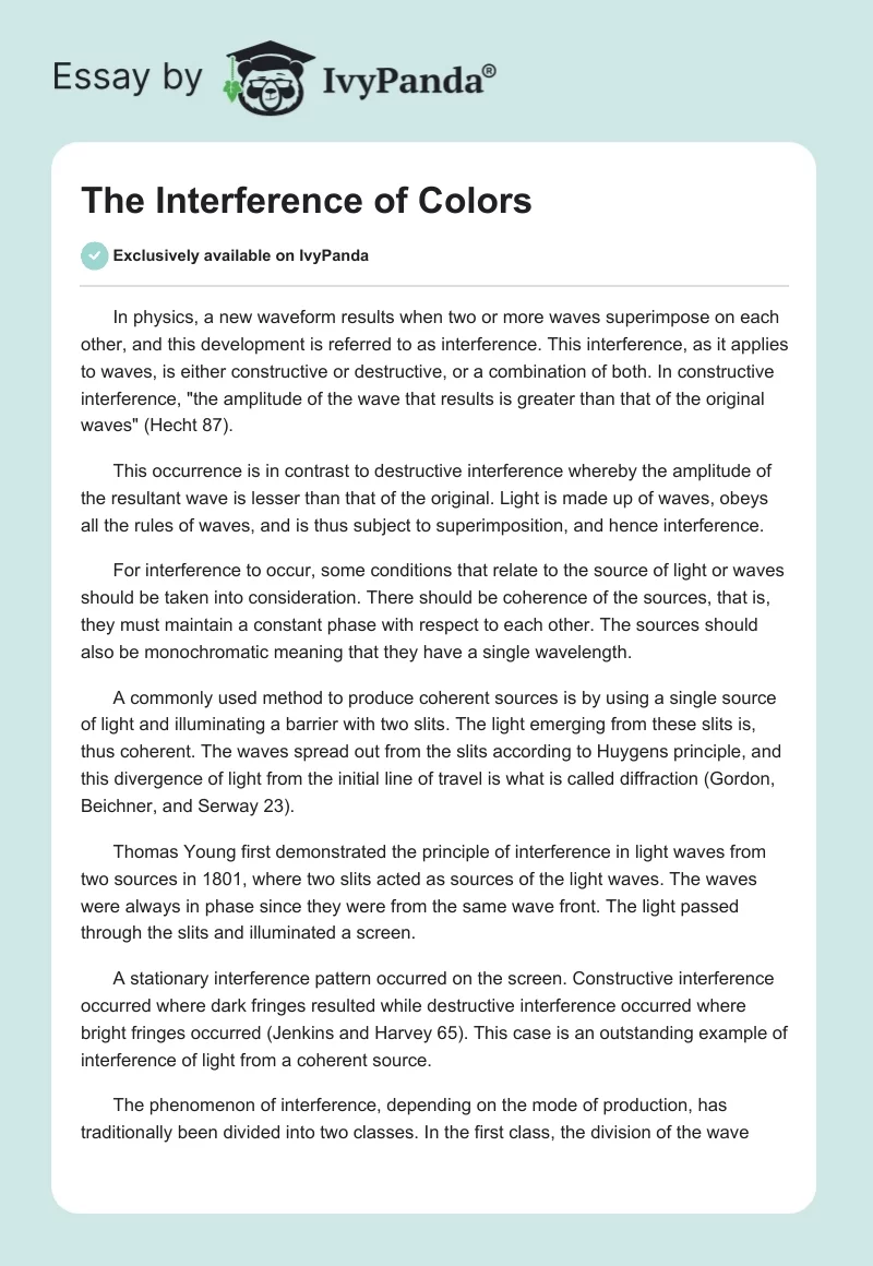 The Interference of Colors. Page 1