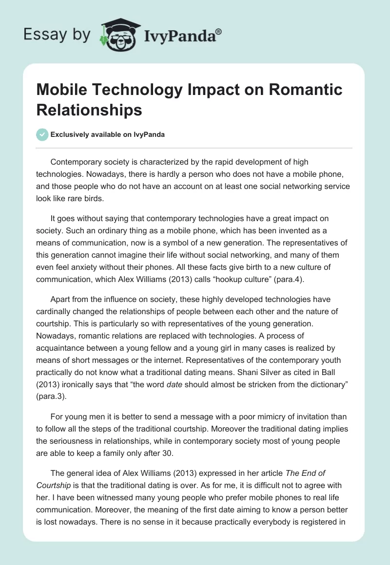 Mobile Technology Impact on Romantic Relationships. Page 1