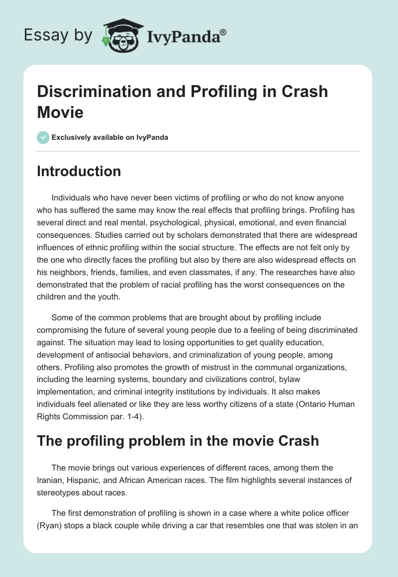 Discrimination and Profiling in "Crash" Movie. Page 1