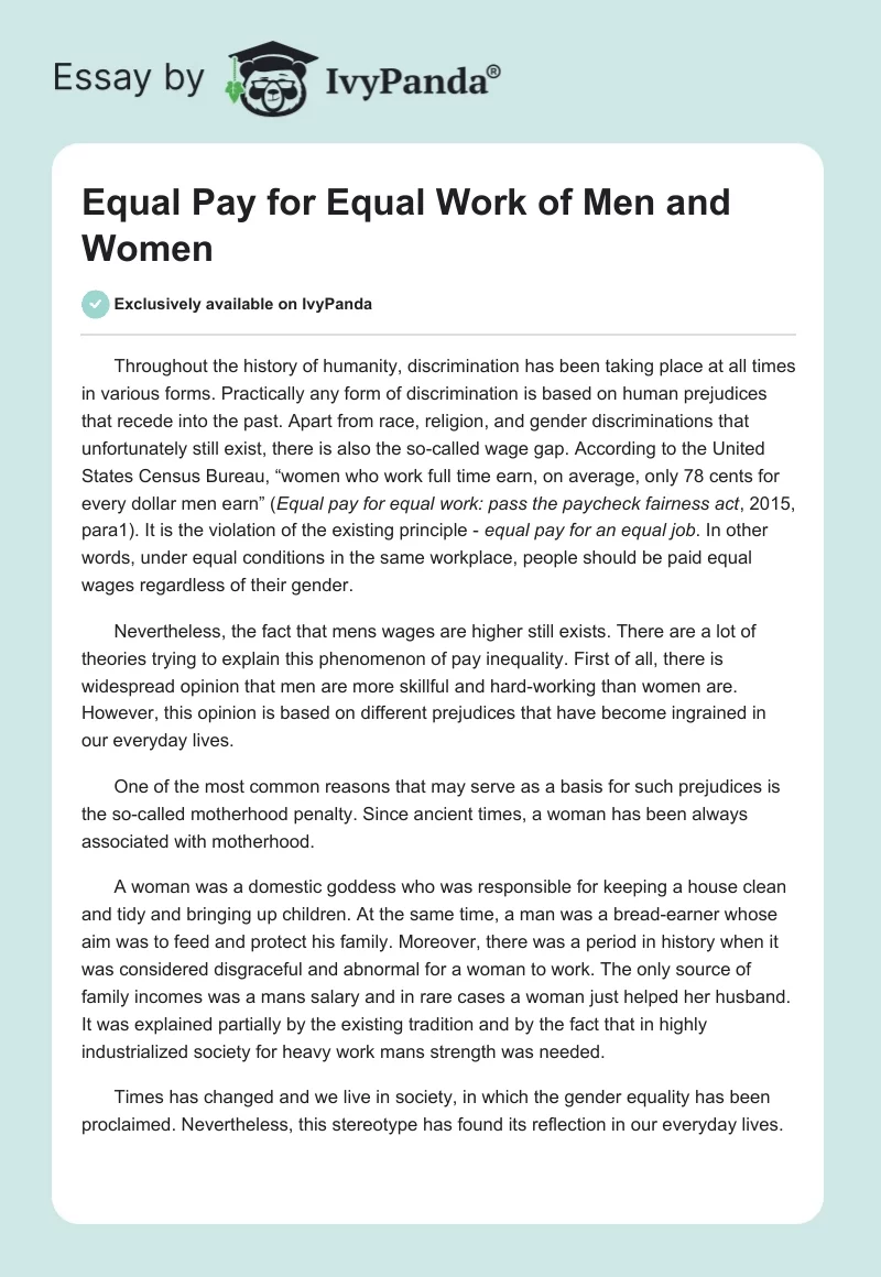 Equal Pay for Equal Work of Men and Women. Page 1