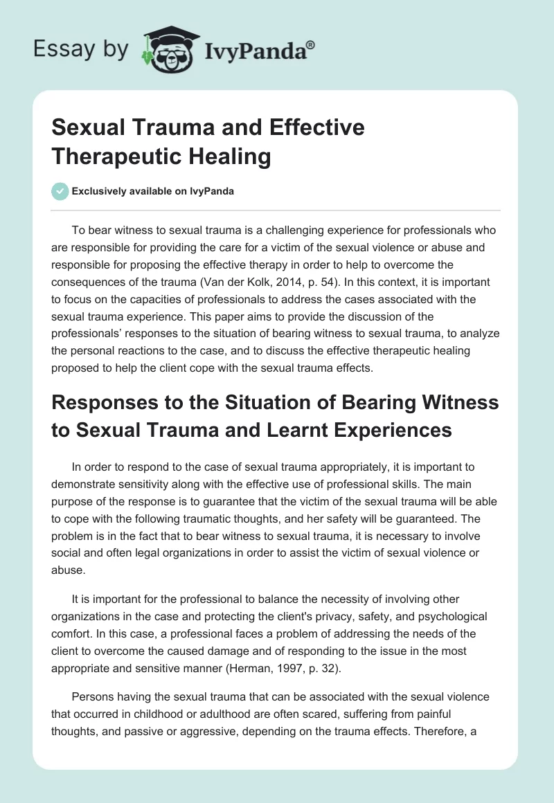 Sexual Trauma and Effective Therapeutic Healing. Page 1