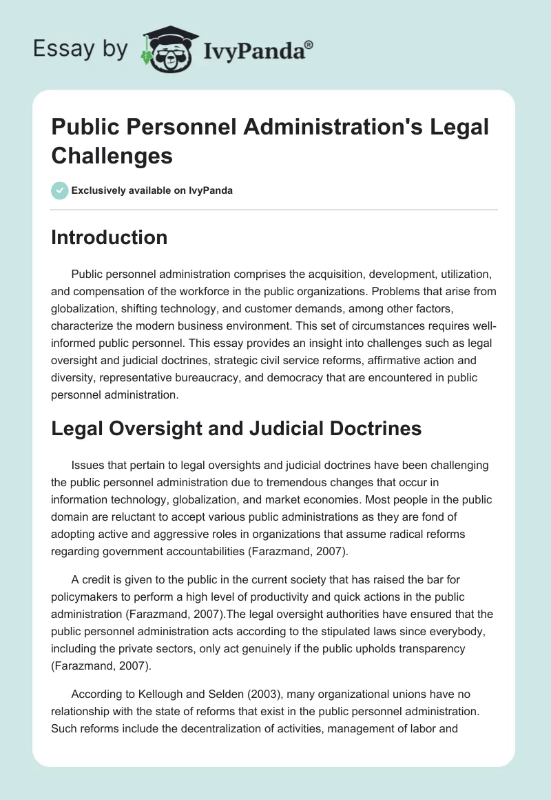 Public Personnel Administration's Legal Challenges. Page 1